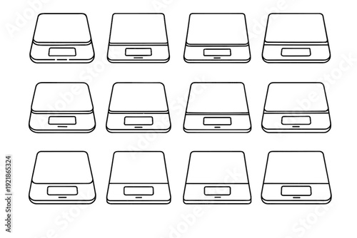 Geometry measurement scale food digital flush rectangular icon platform silhouette design vector