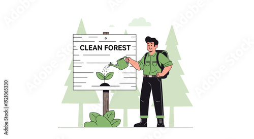 Gardener Nurturing Sapling Signifies Forest Restoration Efforts