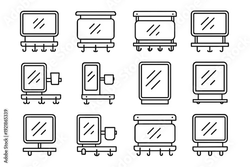 Rack combo wall hooks panel mounted utility bathroom vector icon mirror style