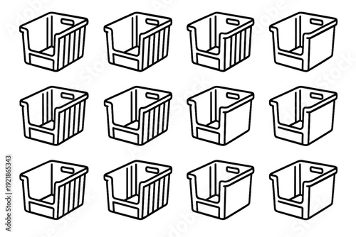 Icon interior stackable panels container basket smooth modern shape vector accessory outline