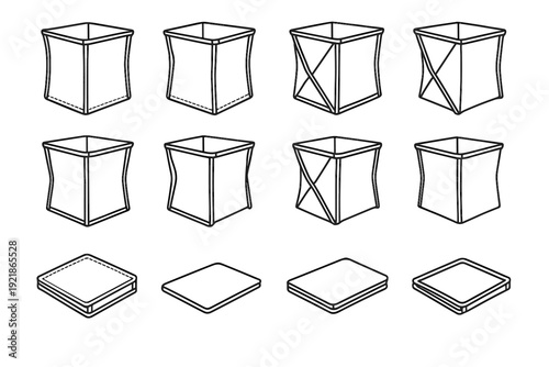 Modern structure foldable finish household vector basket functional frame portable icon icons