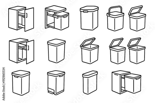 Lid under clean icon shell pull sink structural plastic trash vector container
