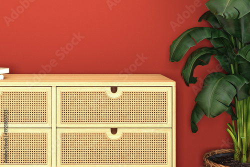 Low Rattan Drawer Cabinet