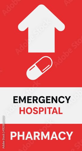 Hospital Emergency Signage Indicating Direction and Essential Services Clearly Presented