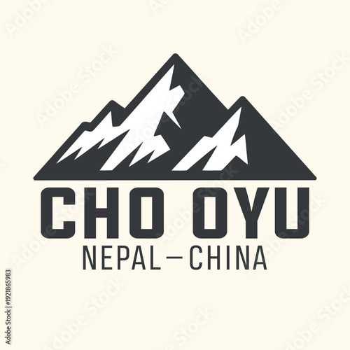 Cho Oyu Nepal China Vector Mountain Logo - Summit Adventure Emblem