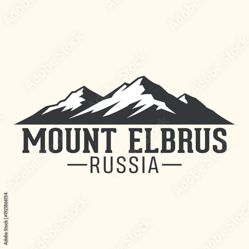 Landmark Vector Art Logo: Mount Elbrus, Russia - Majestic Mountain Silhouette