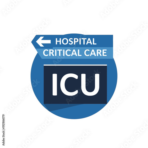Hospital Intensive Care Unit Guidance: Arrow Symbol Indicating Critical Care Direction on Blue