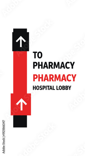 Hospital Signage: Bold Graphic Indicating Pharmacy Location Within Medical Facility, Clear Direction