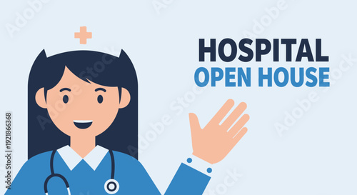 Hospital Open House Invitation With Smiling Nurse, Healthcare Open Day Concept