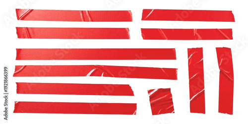 Red duct tape strips arranged like american flag stripes on white background vector illustration with realistic texture