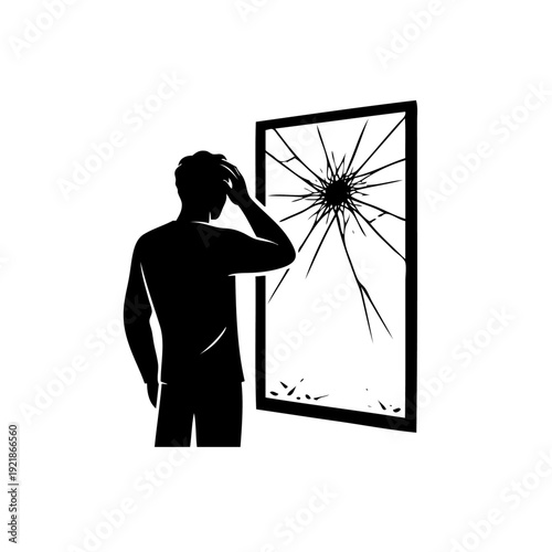 A man observing a large painting with a spider web design on the wall