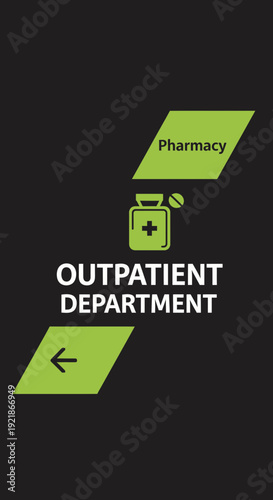 Hospital Wayfinding Signage Featuring Outpatient Department and Pharmacy Direction Guidance