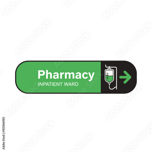 Hospital Wayfinding Signage Indicating Pharmacy and Inpatient Ward Directional Guidance