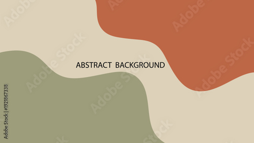 Abstract minimalist background with organic curved geometric shapes in muted terracotta and sage green earth tones