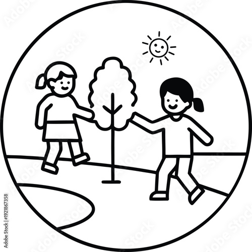 Outdoor playtime activity children fun icon image