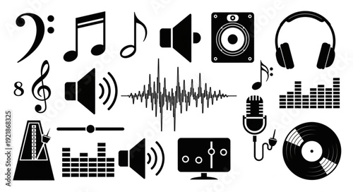 Collection of Music and Sound Related Icons and Symbols.