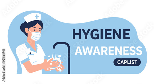Hygiene Awareness Poster Depicting Nurse Washing Hands For Public Health Education