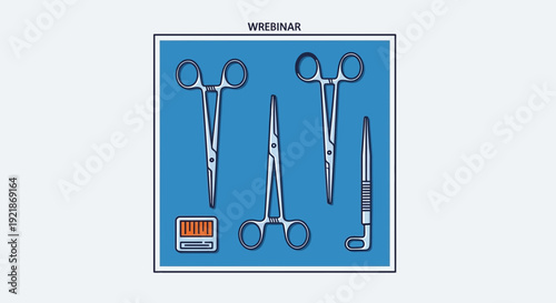 Illustration Of Medical Surgical Instruments On Blue Surface With Minimalist Style