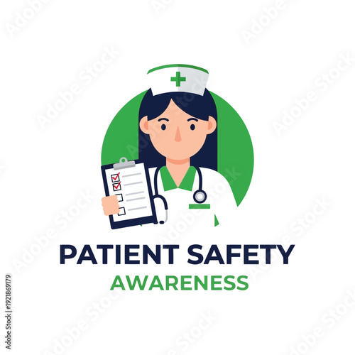 Illustration Depicting Patient Safety Awareness with Medical Professional and Checklist