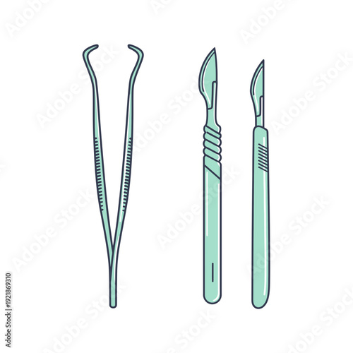 Illustration Of Surgical Tools: Forceps And Scalpels, Ready For Medical Procedures
