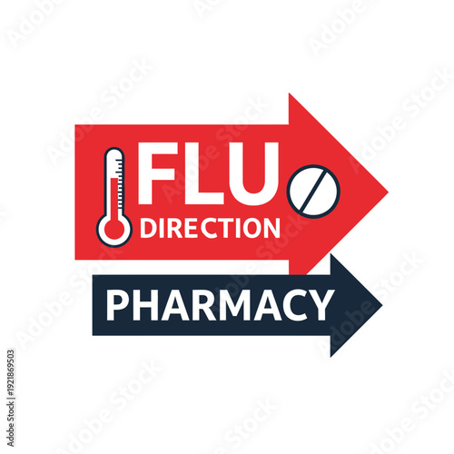 Innovative Healthcare Flu Direction Symbol, Pharmacy Guidance, Modern Medical Treatment, Clean