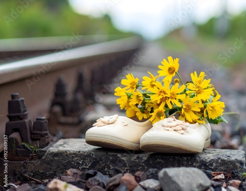 boots and flowers on the ground