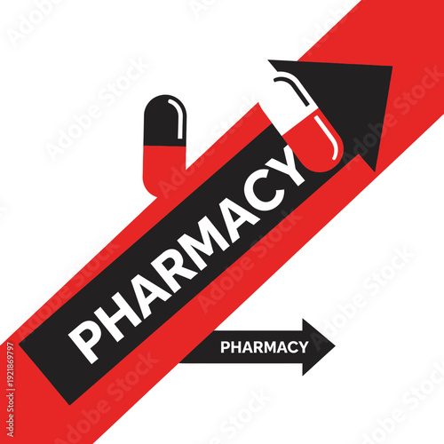 Innovative Pharmacy Symbol Featuring Arrow and Capsule Design Concept for Health Services