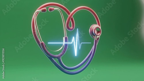 A colorful heart shaped sculpture with metallic elements against a vibrant green background representing love and health symbolism