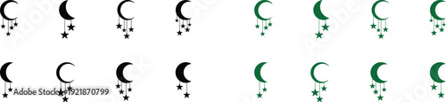 A collection of green and black crescent shapes on a white background