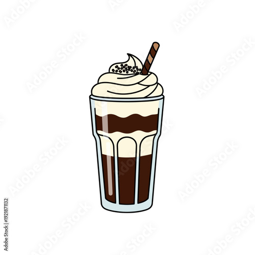 Delicious Chocolate Ice Cream Sundae with Whipped Cream and Wafer Stick