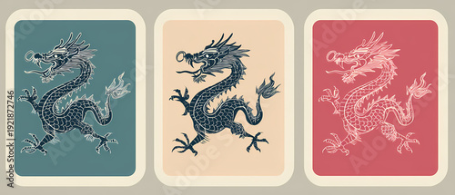 simple minimal chinese dragon icon mahjong inspired