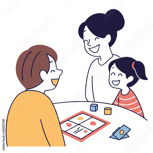 Family playing board game and smiling at home around the table  