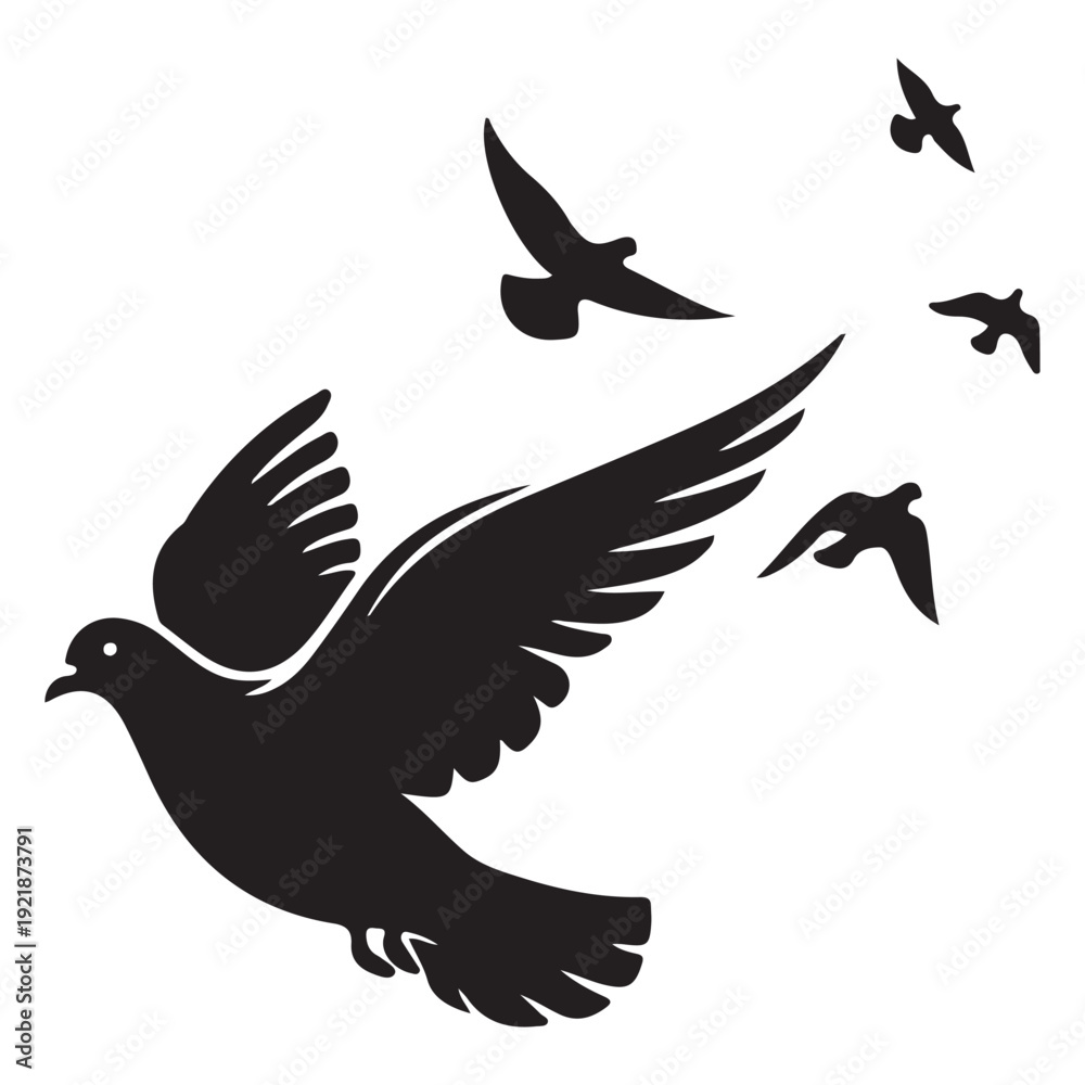 Obraz premium Black Silhouette Flying Birds on White Background