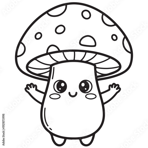 Cute Kawaii Mushroom Character Waving