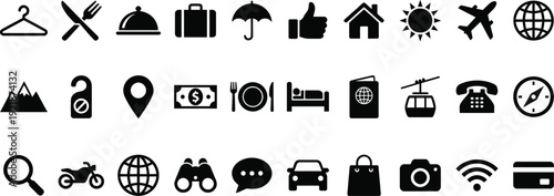 Travel and lifestyle icons pack flat design vector illustration set with scalable symbols for web and app