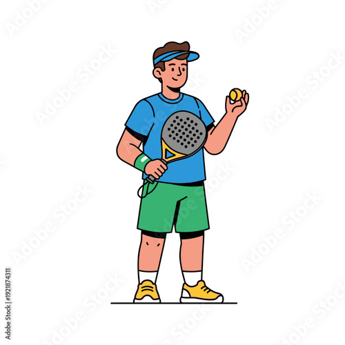 Man holding padel racket and ball, ready for game, active lifestyle, sports concept