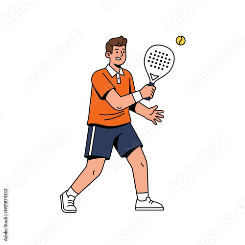 Man playing padel tennis, hitting ball with racket, active sport lifestyle