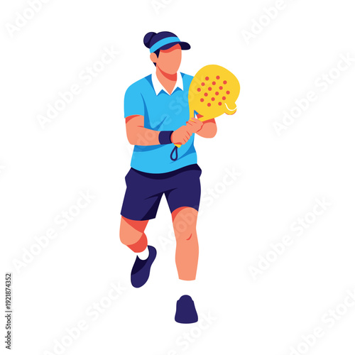 Man playing padel tennis, holding a paddle, ready to hit the ball, active lifestyle