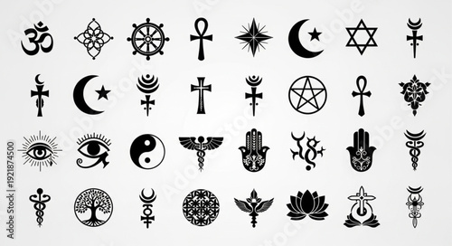 Collection of Diverse Religious and Spiritual Symbols.