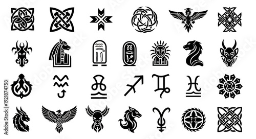 Collection of Ancient Symbols and Zodiac Signs.