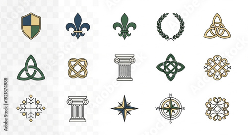 Collection of Heraldic Symbols and Decorative Emblems.