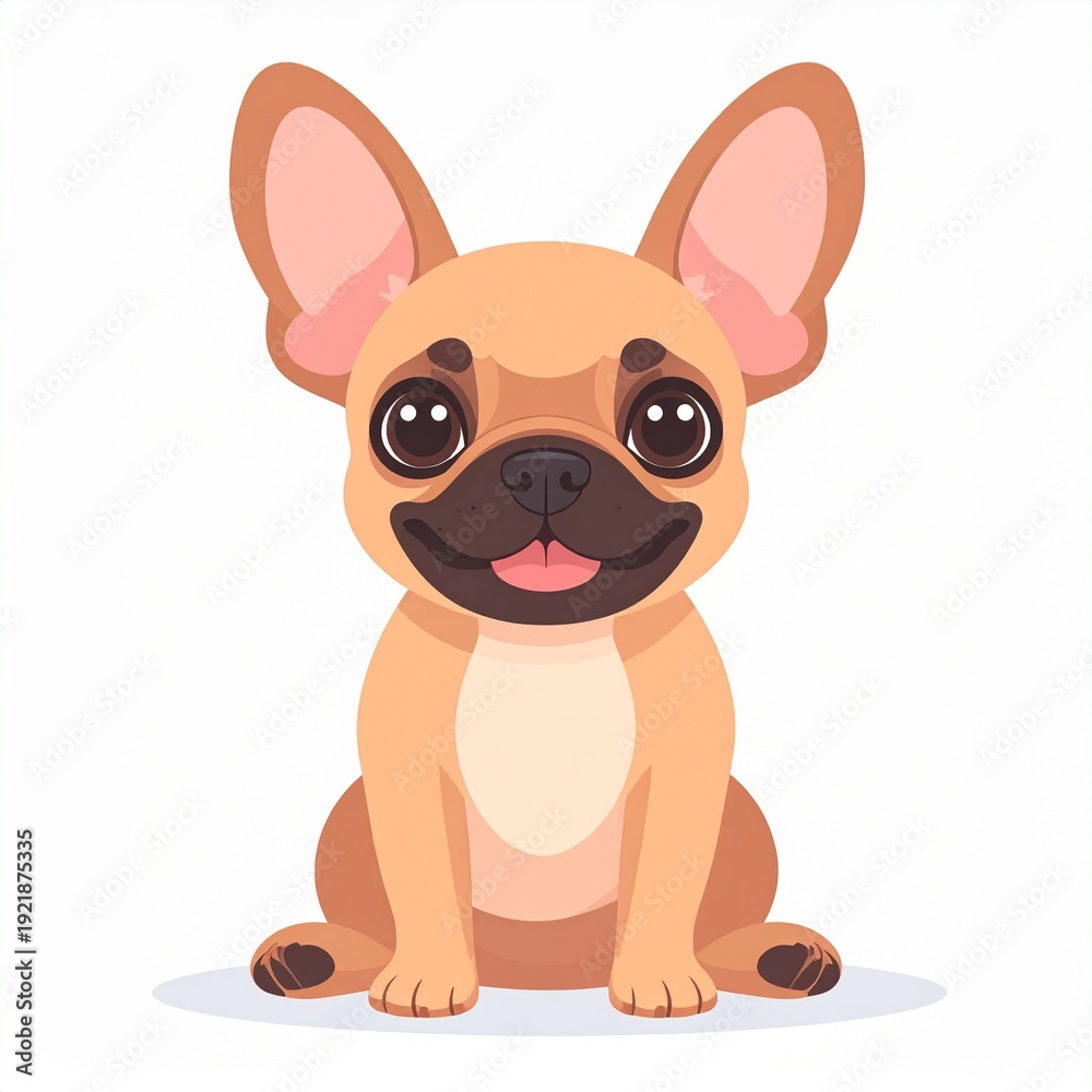 Obraz premium Cute French Bulldog Sitting, Flat Vector Illustration Isolated on White Background