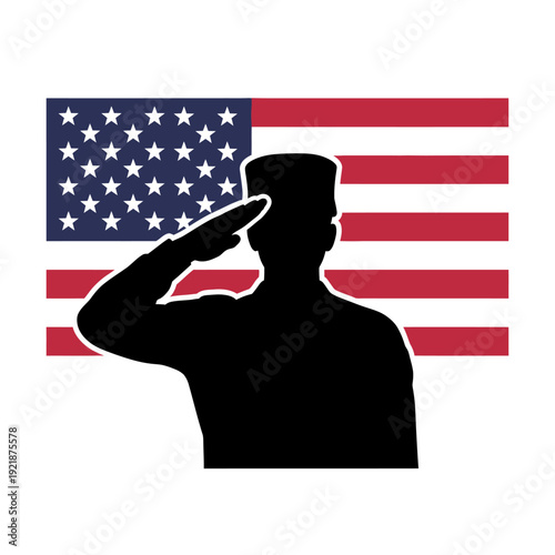 Patriotic Soldier Saluting American Flag - Military Service and Freedom Symbol