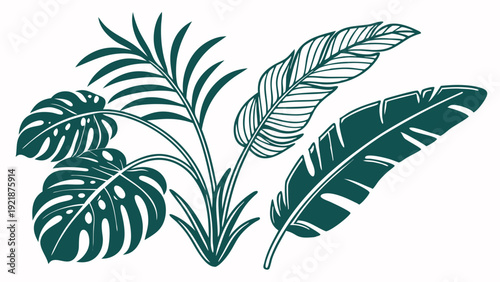 Lush Tropical Foliage Illustration for Summer Travel Branding Spa Resort Web Design Vibrant Botanical Print