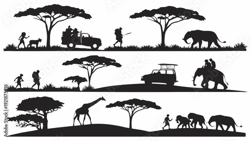 African Safari Silhouette Set Wildlife Tourism Adventure Travel Icons for Travel Brochures Web Banners Wildlife Conservation Design