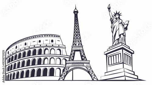 Iconic World Travel Landmarks Collage for Tourism Promotion Global Vacation Planning Web Design Poster