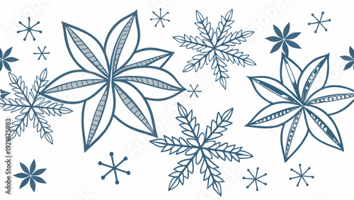 Winter Snowflake Border Seamless Pattern Blue Festive Holiday Background for Greeting Cards Wrapping Paper Textile Design