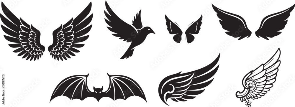 Fototapeta premium Black and white bird icons flying in opposite directions vector illustration Vector