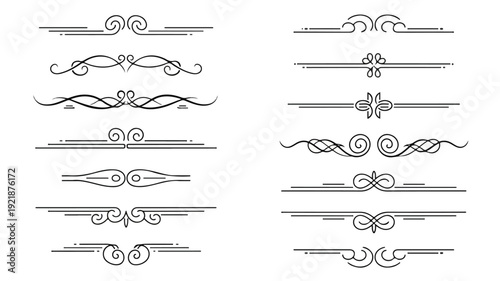 A flat lay of various ornate and elegant design elements, including swirling lines and floral motifs, arranged on a clean white background in a graphic resource style with a neutral and