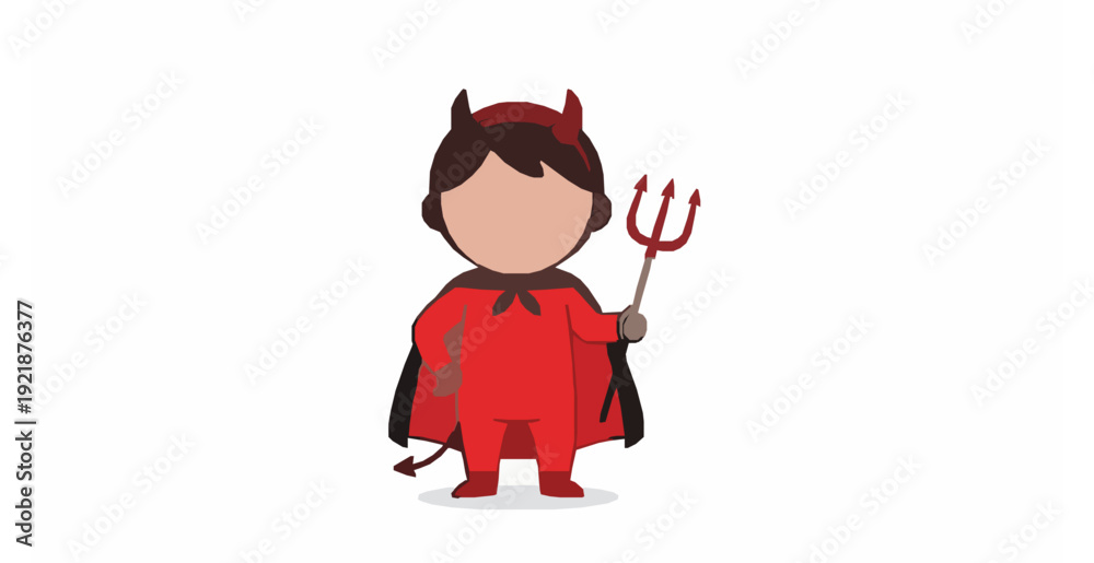 Fototapeta premium Smiling Kid in Devil Halloween Costume Flat Vector Illustration